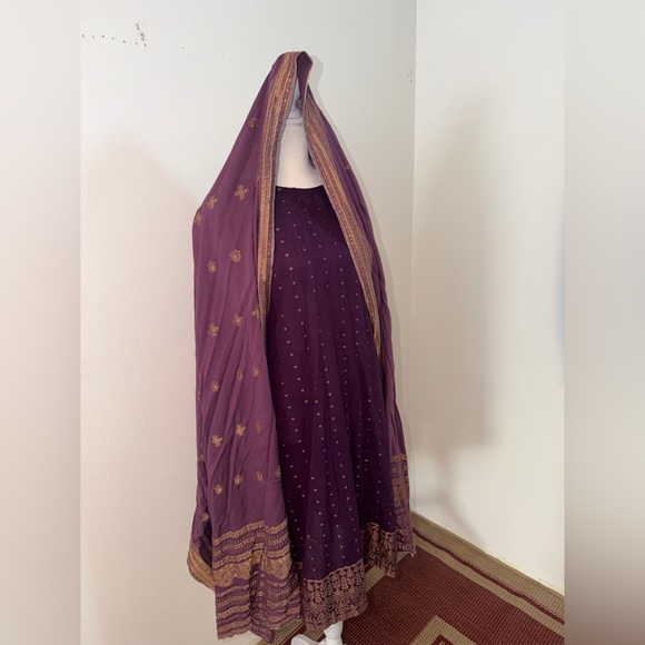 Dresses & Skirts - Purple & Gold 3 Piece Printed Suit Traditional Salwar Kameez